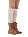Dimore Over the Knee Antique Crochet Cable Lace and Button Thigh Thin High Boot Socks with Lace Trim Ivory
