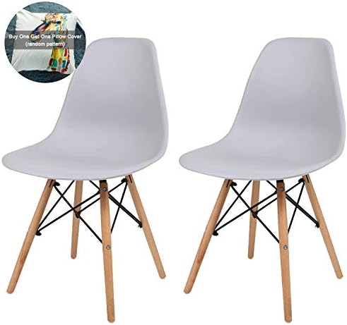 Joolihome Eiffel Dining Chair Set of 2, Plastic Seat Wood Legs Retro Modern Furniture for Living Room, Desk, Patio, Terrace, Office, Kitchen, Lounging, Cafeterias (Grey*2)