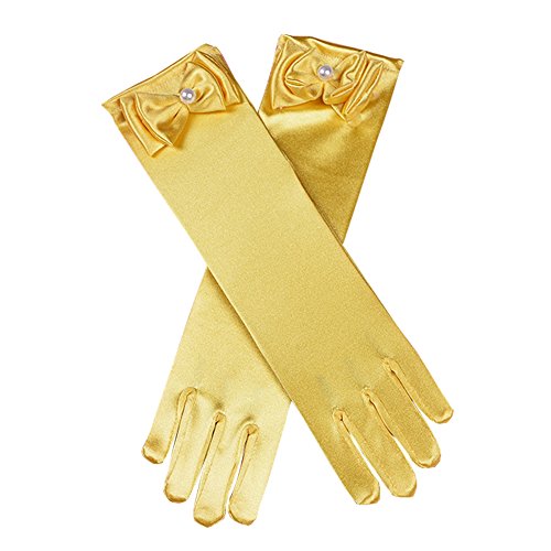 Mwfus Children Girl Beautiful Stage Performance Formal Party Pageant Gloves Princess Bow Long Tube Gloves