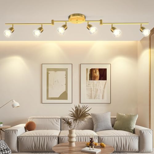 Bacane Track Lighting Kit, Ceiling Spot Lighting, Flexibly Rotatable Light Head, Track Light (Bulb Not Included) (Gold, 6 Light)