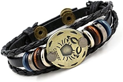 12 Horoscope Zodiac Constellation Bracelets Handmade Braided Leather Bracelets Rope Wristband (Cancers)