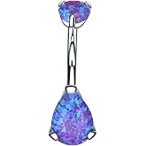 VOJO G23 Titanium Belly Button Rings Cubic Zircon Opal Hypoallergenic Threaded 14G Diamond Navel Body Piercing Jewelry Birthstone for Women