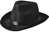 NJ Novelty - Fedora Gangster Hat, Black Pinched Hat Costume Accessory + White Band