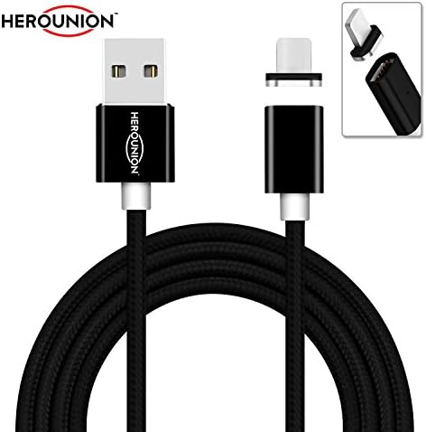 HEROUNION 2nd Generation 1 Meter 2.4A Fast Charging Strong Magnetic Nylon Braided USB Charging Cable For iPhone 5,5c,5s,SE,6,6 Plus,6s,6s Plus,7,7 Plus,iPad,iPod( 1 Pack, Black)