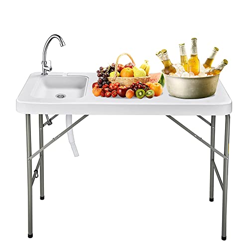 Fish Cleaning Table With Sink And Sprayer, Portable Folding Table