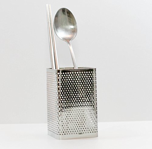 Small Kitchen Utensil Chopsticks Perforated Holder with Hooks - Stainless Steel Dishwasher Safe Small Square Caddy 2.5" X 3.9" X 2.5"