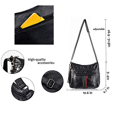 Crossbody Bags For Women Pocketbooks Soft PU Leather Purses and Handbags Multi Pocket Shoulder Bag (BLACK-5)