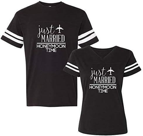 Qutanus Couple Shirts - Just Married Honeymoon Time - Matching Couple Football Shirts