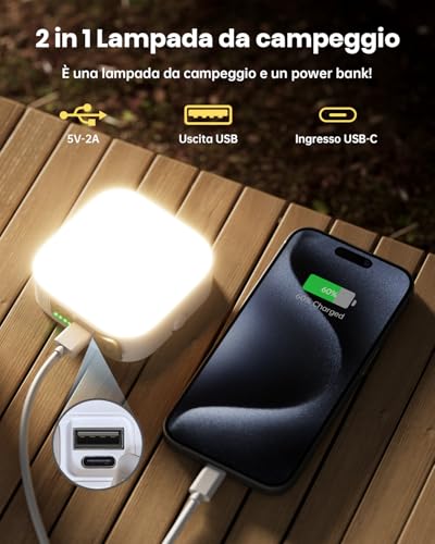 Eventek Pack of 2 Camping Lamps, 4000 lm, 10000 mAh Super Brightness Camping Light Up to 100+ Hours & 4 Light Modes, IP65 Waterproof Portable Rechargeable Camping Lamp for Tent, Emergency
