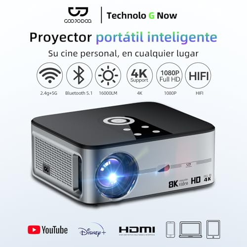 Bettdow Proyector 4k 1080P Full HD, 16000lm 500 ANSI Lúmenes, Auto Enfoque Corrección Trapezoidal 4D, Android TV 9.0, WiFi 5G, Bluetooth 5.0 para Cine en Casa, AC1036