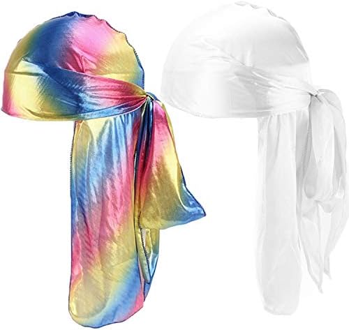 Unisex Deluxe Silky Durag Extra Long-Tail Headwraps Pirate Cap 360 Waves Du-RAG