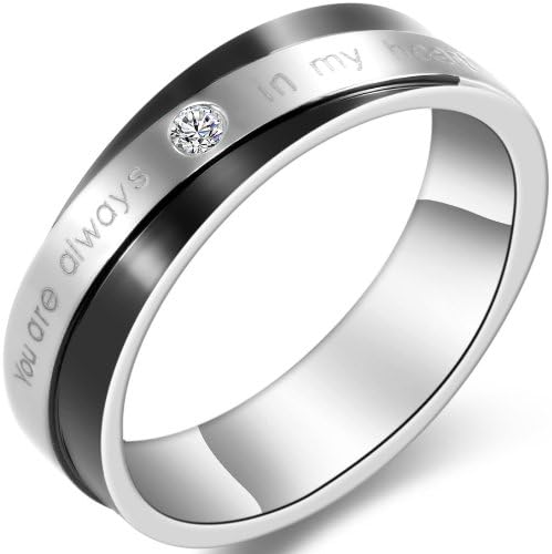 Tungsten Love JewelryWe Couples Stainless Steel You Are Always In My Heart Mens Ladies Engagemetn Promise Ring Wedding Band (Men's Ring, Size V) - Image 3