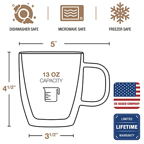 Eparé 13 oz Double Wall Clear Glass Coffee Mugs Set of 2 Clear Glass