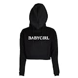 YITAN Women's Long Sleeve Crop Top Sweatshirt Hoodies with Cap Black Medium
