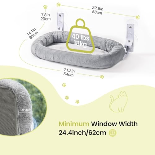 EDAGNY Cat Bed Window Plush, Cat Bed Folding Window for Indoor Cats, with Removable Thick Cover, Hammock Window Cat Supports up to 40 lbs (Grey, M)