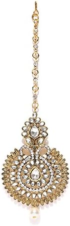 Joyeria Zircon Fashion Indian Traditional Wedding Style Gold Plated with Pearl Drop Maang-Tikka
