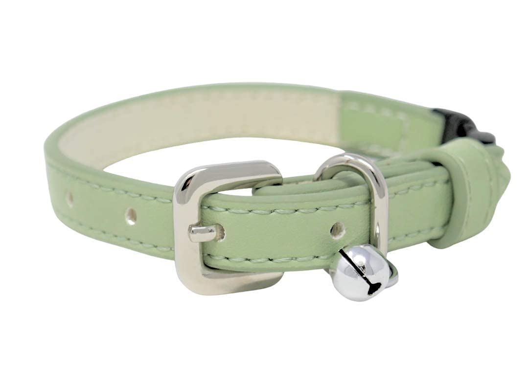 Animal Outfitters UK Purrfect Pastel Collection Faux Leather | Breakaway | Adjustable | Cat Collar | Kitten Collar (Mint Silver Bell) Cat collar with bell | Quick Release |