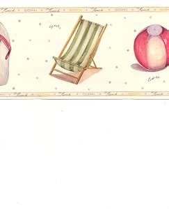 Wallpaper Border Spicher & Co. Beach Ball, Flip Flops, Sand Pail, Beach
