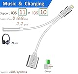 iphone 7 / 7 plus / 8 / X adapter, (Support iOS 10.3, 11)Cone 2 in 1 Lightning Adapter and Charger, Lightning to 3.5mm Aux Headphone Jack Audio Gender Adapter for iphone X, 8, 8 plus, 7(Silver)