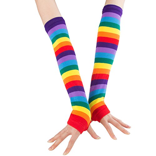 Acecharming Womens Party Colorful Rainbow Stripes Knit Leg Arm Warmer