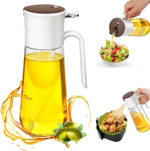Euqvunn Ölsprüher 580 ml, 2-in-1 Öl Sprühflasche & Spender aus Glas für die Küche, feiner Nebel & verstopfungsresistent für Olivenöl, Heißluftfritteuse, Kochen