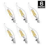 Hyperikon LED Filament Candle 4-Watt (40-Watt Equivalent), Flame Tip, Small Base (E12), 2300K (Amber Glow), 340°-Beam Angle, Dimmable - (Pack of 6)