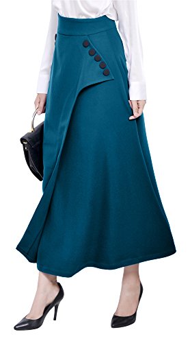Marycrafts Womens Office Work Party A Line Flared Midi Tea Long Skirts 08 Dark Cyan