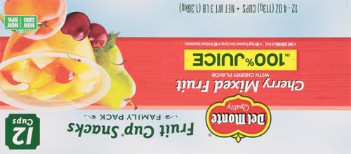 DEL MONTE CHERRY FLAVORED MIXED FRUIT FRUIT CUP SNACKS IN 100% JUICE, 12 PACK, 4 OZ.