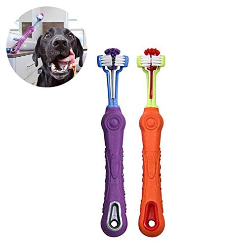 2 Pack Dog Cat Toothbrush Three Sided Pet Toothbrush Dog Brush Addition Bad Breath Tartar Teeth Care Dog Cat Cleaning Mouth
