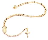 Two Year Warranty Gold Overlay Rosary Jesus On The Cross Pendant & Open Arms Charm 18 Inch Necklace