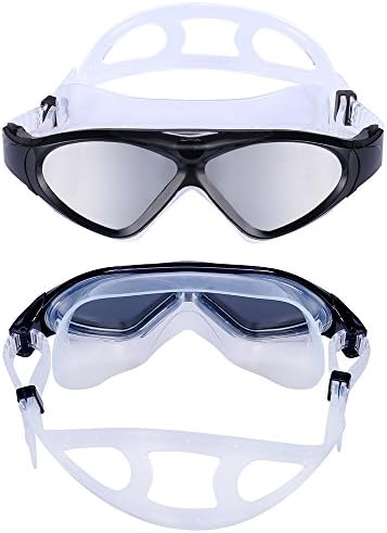 Swimming Goggles, Flykul Anti Fog UV Protection Triathlon Swimming Goggles For Adult Men Women Youth Kids Child One-Pack, Black (Square, Large)
