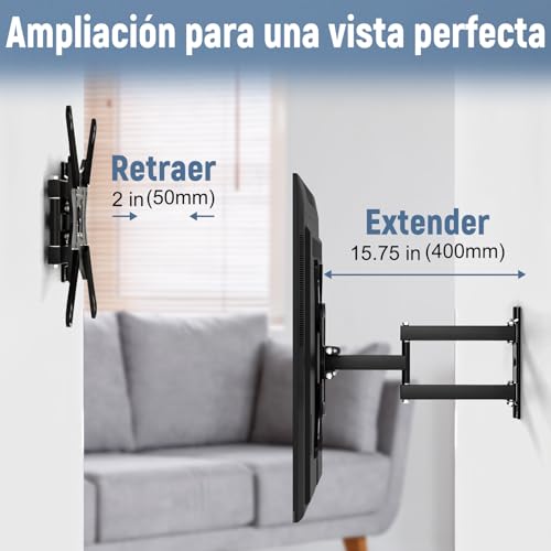 Soporte de TV, Base para Television Pared para Pantallas de 14”a 55”, TV Mount de Articulado Inclinable y Giratorio, Porta Television Movible,Universal Soporte hasta 25 kg, MAX VESA 400x400mm