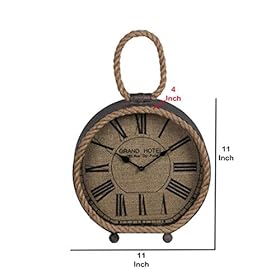 Benjara Round Metal Table Clock with Rope Edges and Handle, Gray and Brown 41bkMCc38QL