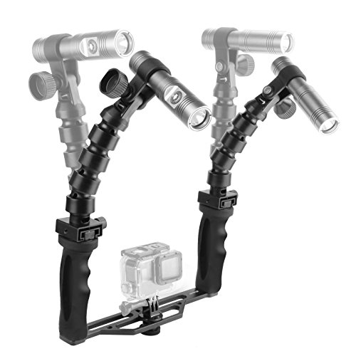SHOOT 100M Underwater 900LM Diving Video/Camera Photography Torch Flashlight Focus Beam Flex Gooseneck Arm Tray for GoPro Hero 7,6,5,4,3+,4S,5S/Hero(2018)/Fusion with Stabilizer Grip
