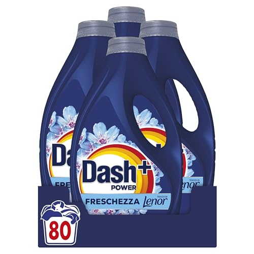 Dash Power Detersivo Liquido Lavatrice, 80 Lavaggi (4x20), Freschezza Di Lenor, Risveglio Primaverile, rimuove addirittura gli odori di sudore vecchi di 7 giorni, per una pulizia impeccabile