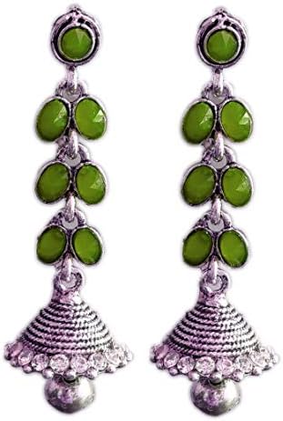 The Trendy Trendz Indian Oxidized Silver With Colored Stone Jhumka/Jhumki Earrings for Women and Girls