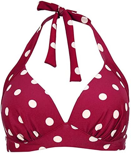 Women's Retro 50s Plaid Pattern Polka Dot Halter Molded Soft Pads Vintage Bikini Swimsuits Tops