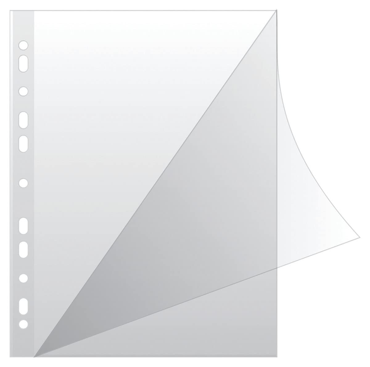 Q-CONNECT KF18045 Document Wallets Type L/Top and Side Open Punched Transparent Pockets/Eco PP 100 Micron/µm DIN A4 / Crystal Clear Crystalline Transparent Pack of 100