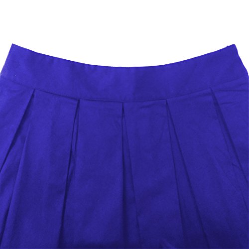 Dressever Women's Vintage A-line Printed Pleated Flared Midi Skirts Royal Blue Medium - Thumbnail 3