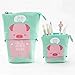Stand up Pencil Holder ,Roiroiko Telescopic Pencil Case Transformer Pen Box Cartoon Cute Stationery Pouch Bag,Canvas+PU Cosmetics Pouch Stand Store Pen Organizer for Students Boys and Girls (green)