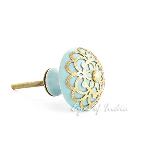 Eyes of India - Set of 2 Blue Round Ceramic Door Dresser Cabinet Cupboard Knobs Pulls Decorative Shabby Chic Colorful Boho Bohemian Accent Handmade