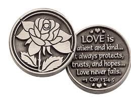 Three (3) love is patient -pewter pocket tokens - paul corinthian…