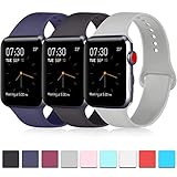 Pack 3 Compatible with Apple Watch Band 38mm 40mm 42mm 44mm, Soft Silicone Band Replacement for Apple iWatch Series 4, Series 3, Series 2, Series 1 (Navy Blue/Black/Gray, 42mm/44mm-M/L)