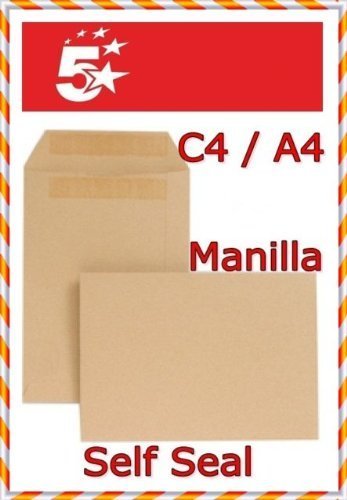 5 Star Envelopes Mediumweight Pocket Press Seal 90gsm Manilla C4 [Pack of 250]