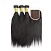 Brazilian Virgin Human Hair Straight 3 Bundles with Lace Closure Free Part Grade 8A 100% Unprocessed Human Hair Bundles With Top Lace Closure Natural Color (10 12 14+ 10 inch)