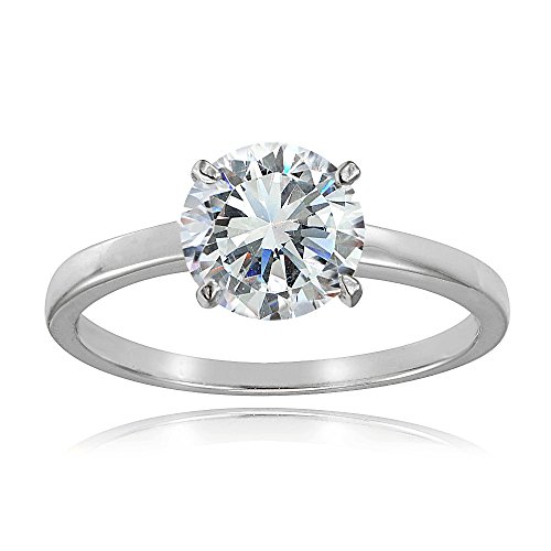 Hoops & Loops925 Sterling Silver 1.0-3.0 Carats Round Brilliant Cut Cubic Zirconia Solitaire Engagement Bridal Wedding Statement Band Ring for Women, Silver & Yellow Gold Flashed Sterling Silver