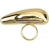 Chunky Gold-Tone Waterdrop Statement Ring for Women Exaggerated Geometric Knuckle Ring Stackable Thick Band Minimalist Wedding Promise Ring Polished Dome Jewelry Unique Personalized Accessories Size 8