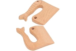 Kids Wooden Knife Set for Cooking, Montessori Safe Kitchen Tool for Toddlers to Cut Vegetables Fruits with Fish Design