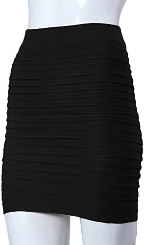 Anna Women's Sexy Slip-On Pleated Stretch Pencil Mini Skirt (Black)