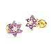 14k Gold Plated Brass Flower Cubic Zirconia Screwback Baby Girls Earrings with Sterling Silver Post